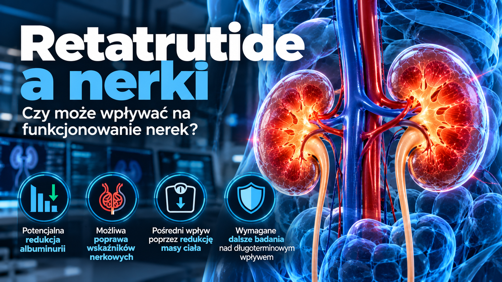 Retatrutide a funkcjonowanie nerek – infografika wyjaśniająca eGFR, albuminurię i kreatyninę