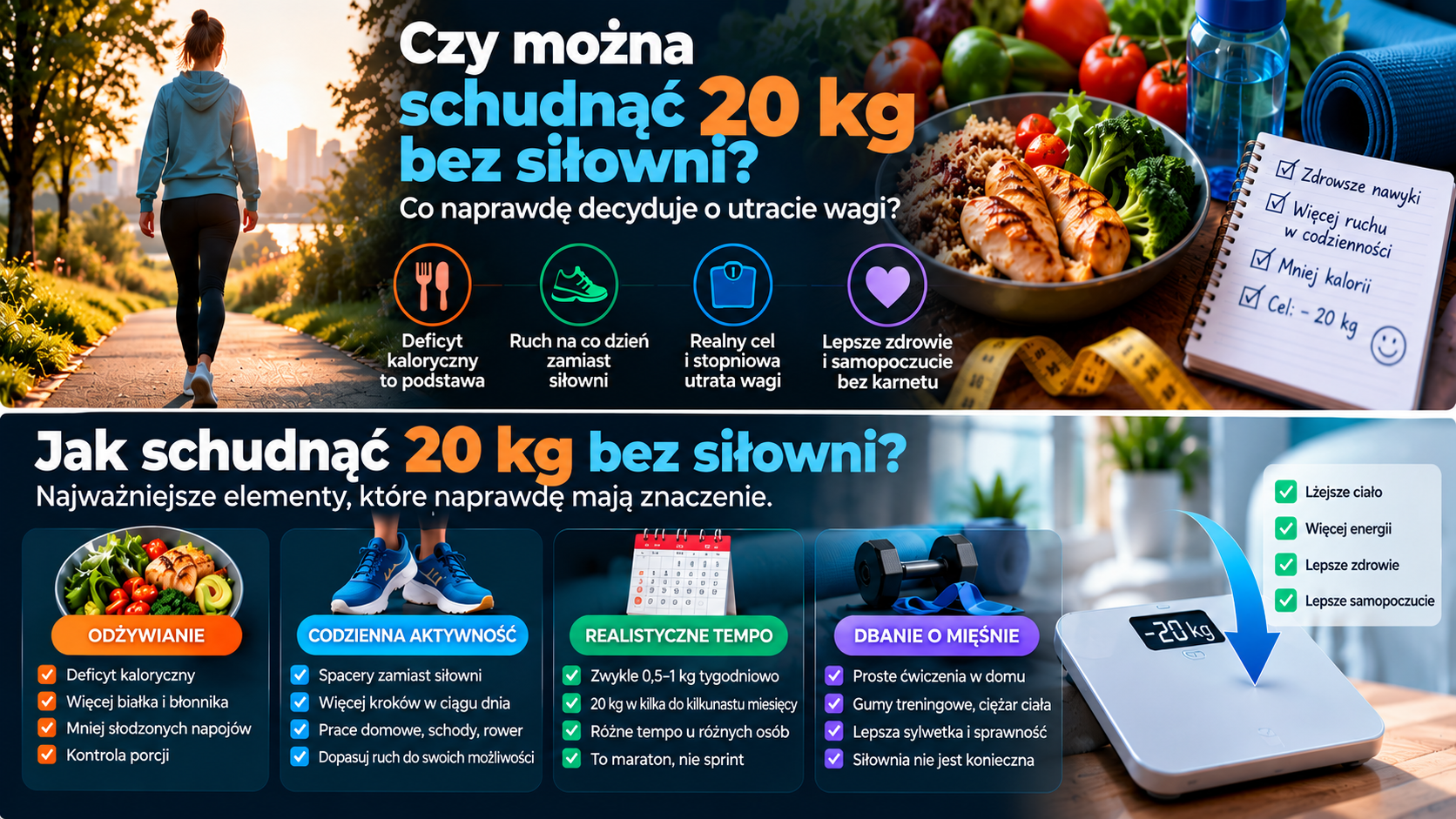 Czy można schudnąć 20 kg bez siłowni – dieta, spacery i codzienna aktywność