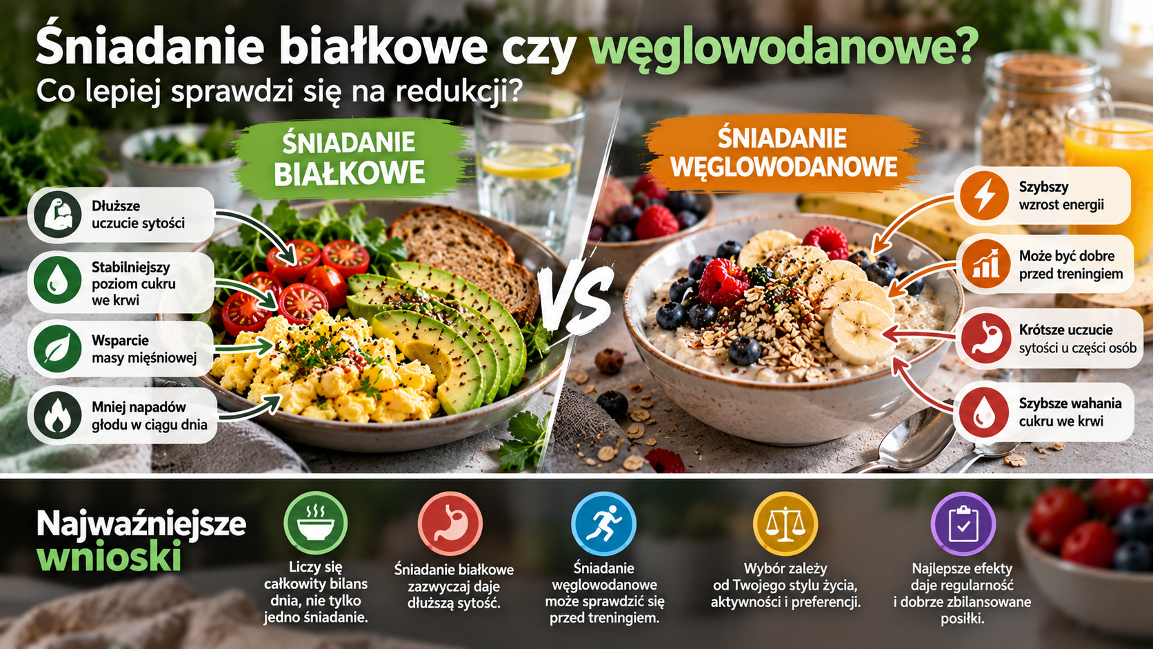 Zdrowe śniadanie na redukcji – jajecznica z warzywami i owsianka z owocami oraz najważniejsze zasady odżywiania