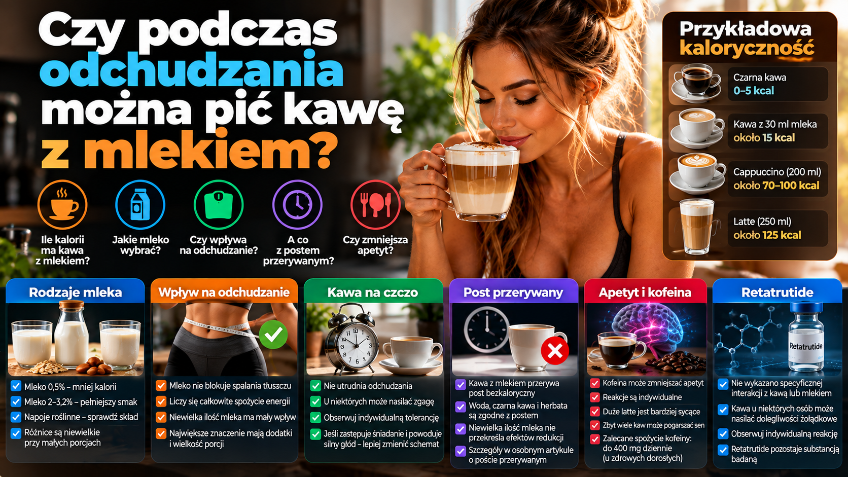 Kawa z mlekiem na diecie – kalorie latte i cappuccino, rodzaje mleka oraz post przerywany